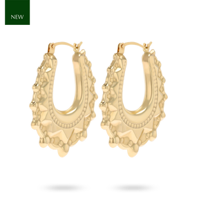 9ct Yellow Gold Oval Victorian Style Creole Earrings