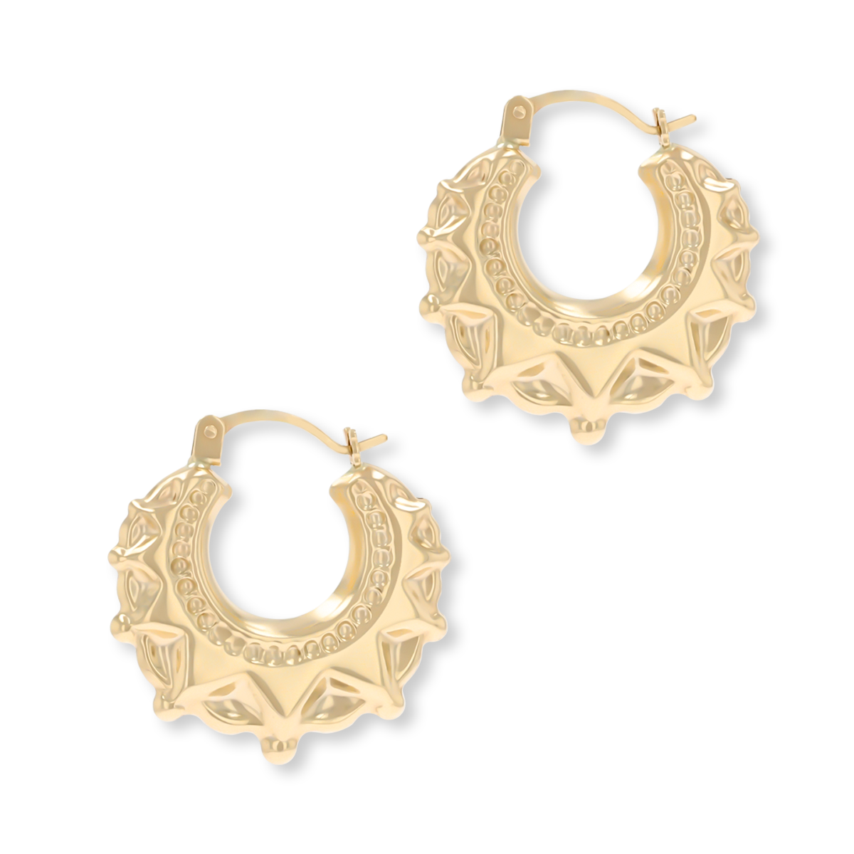 9ct Yellow Gold Round Victorian Style Spiky Creole Earrings
