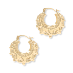 9ct Yellow Gold Round Victorian Style Spiky Creole Earrings