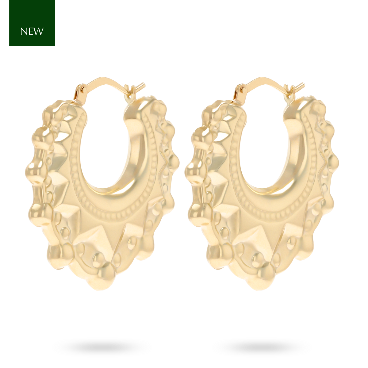 9ct Yellow Gold V-Shaped Victorian Style Creole Earrings