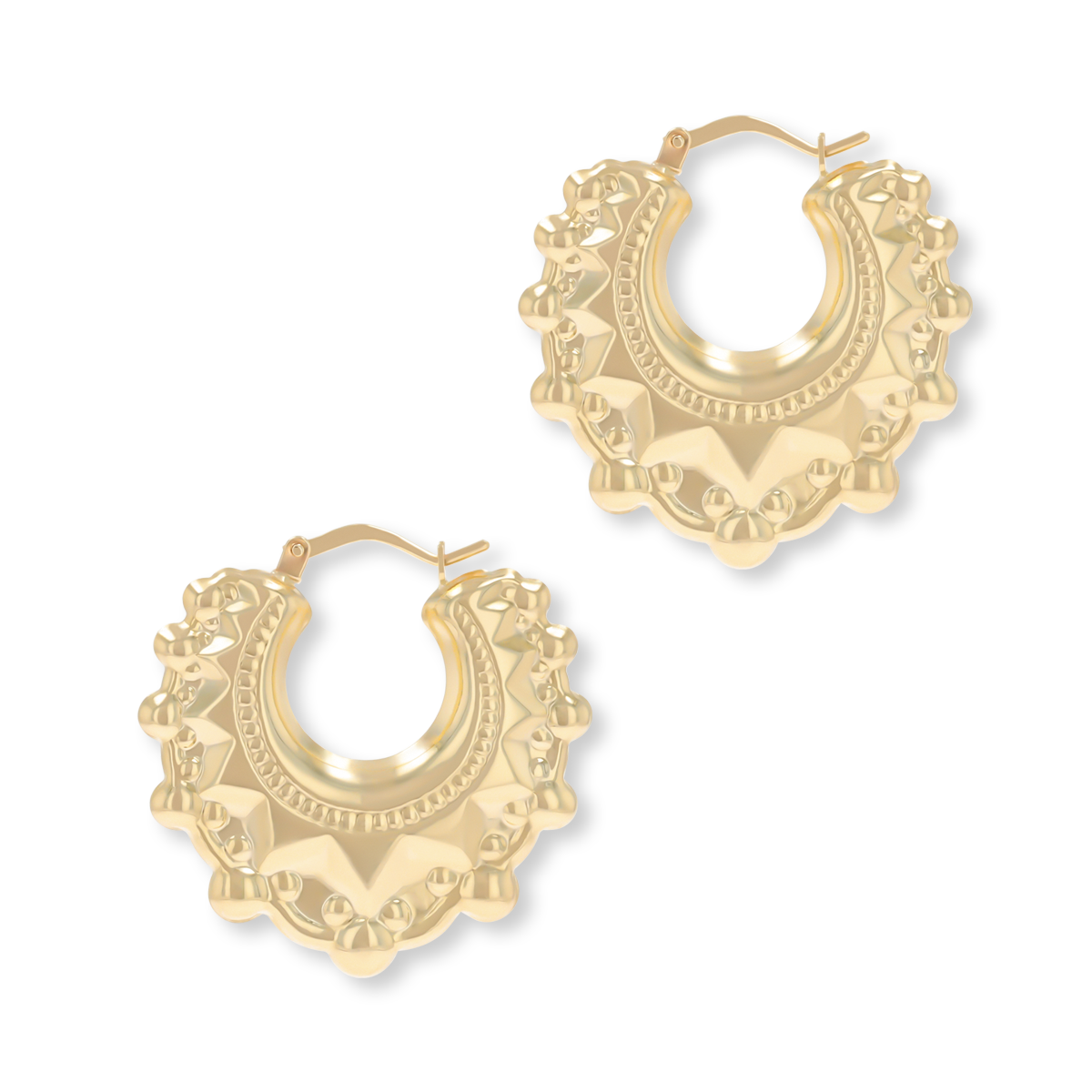 9ct Yellow Gold V-Shaped Victorian Style Creole Earrings
