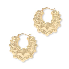 9ct Yellow Gold V-Shaped Victorian Style Creole Earrings