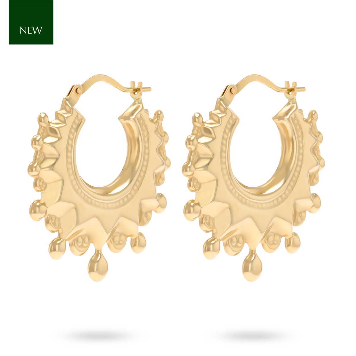 9ct Yellow Gold Round Victorian Style Creole Earrings