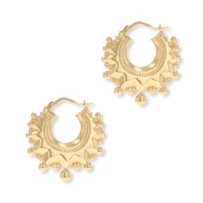 9ct Yellow Gold Round Victorian Style Creole Earrings