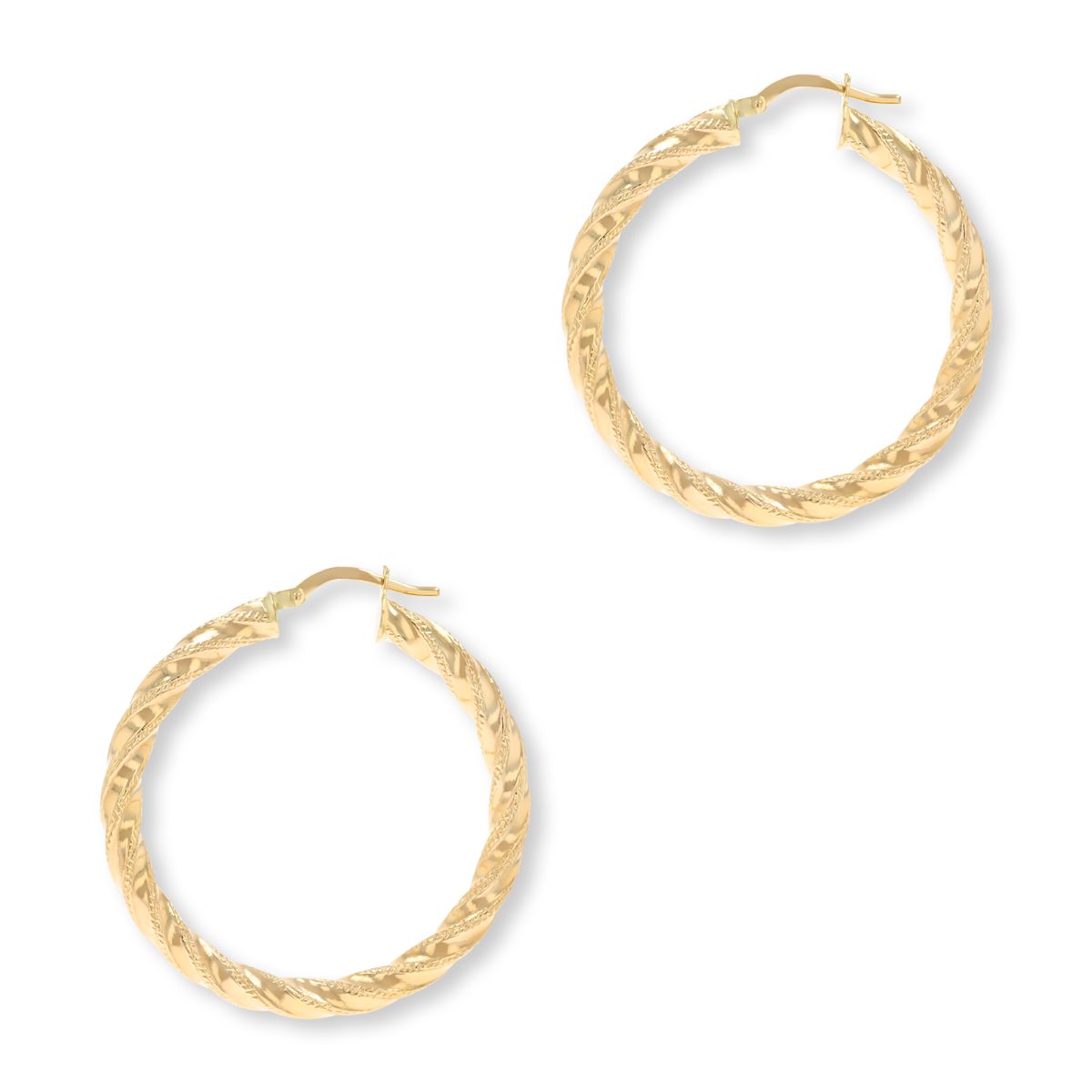 9ct Yellow Gold Chunky Diamond Cut Twisted Hoop Earrings