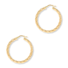 9ct Yellow Gold Chunky Diamond Cut Twisted Hoop Earrings