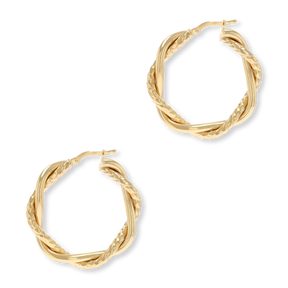 9ct Yellow Gold Double Twist Diamond Cut Hoop Earrings