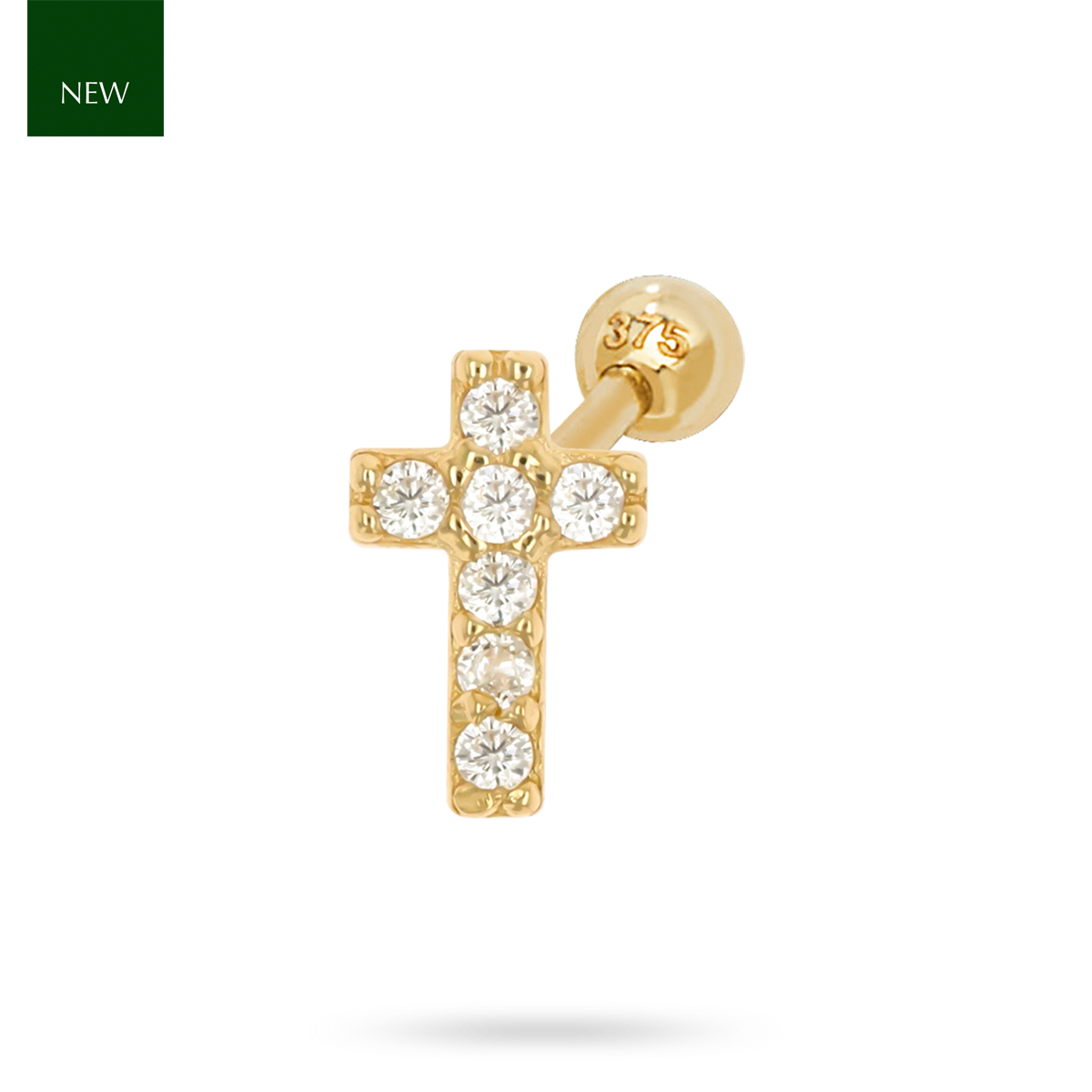9ct Yellow Gold Cubic Zirconia Cross Barbell Earring