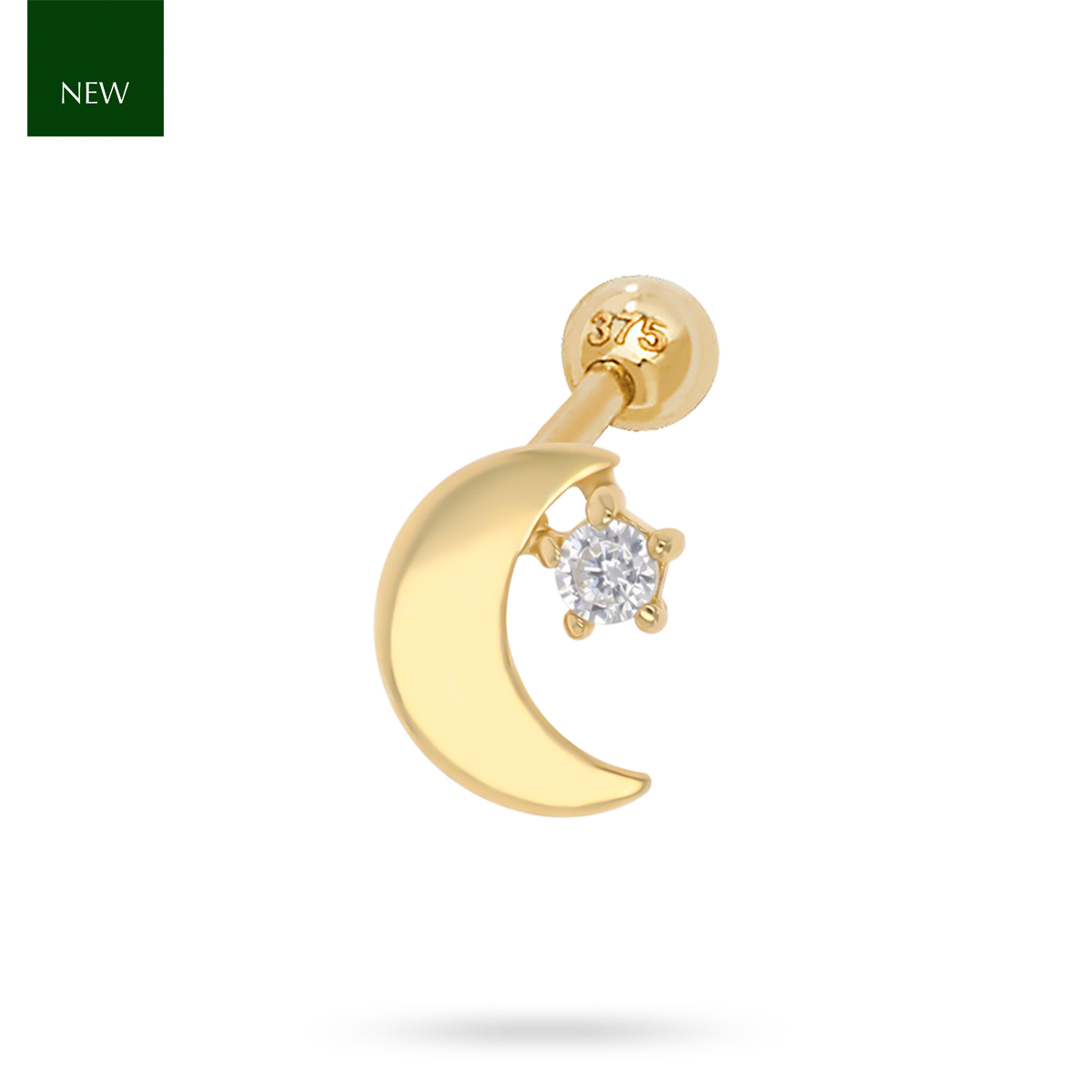 9ct Yellow Gold Cubic Zirconia Moon & Star Barbell Earring