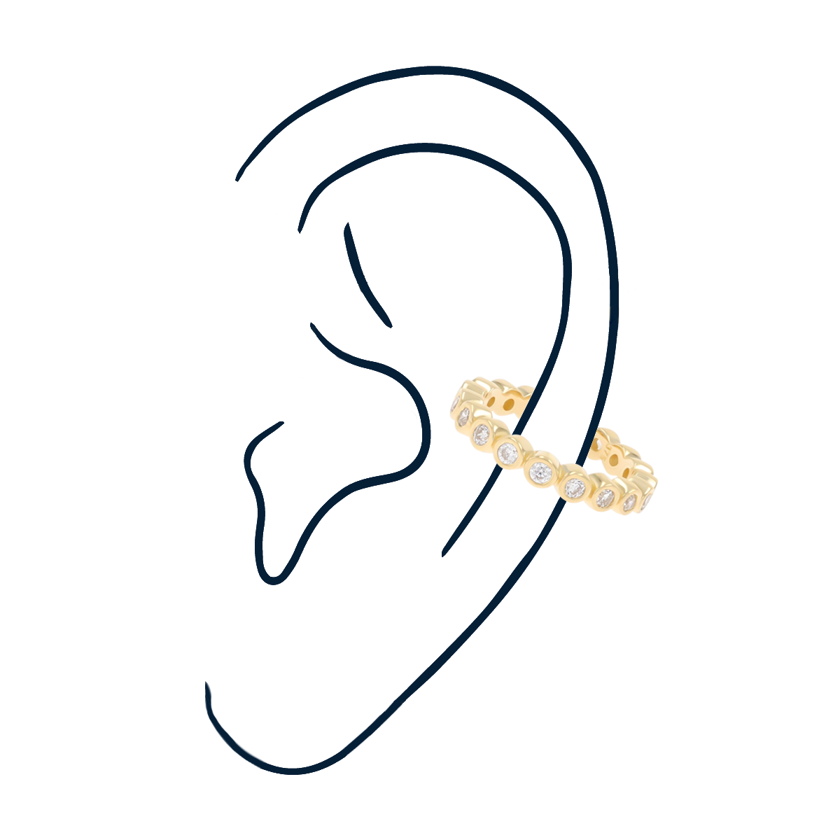 9ct Yellow Gold Cubic Zirconia Bezel Set Ear Cuff on Ear