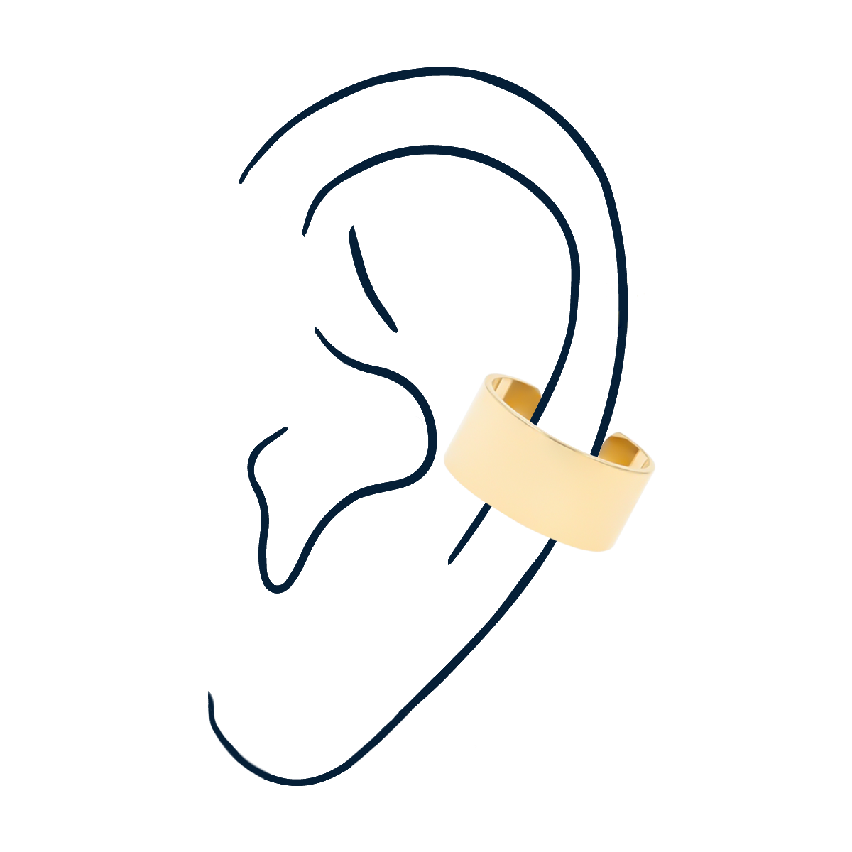 9ct Yellow Gold Wide Band Ear Cuff on ear/