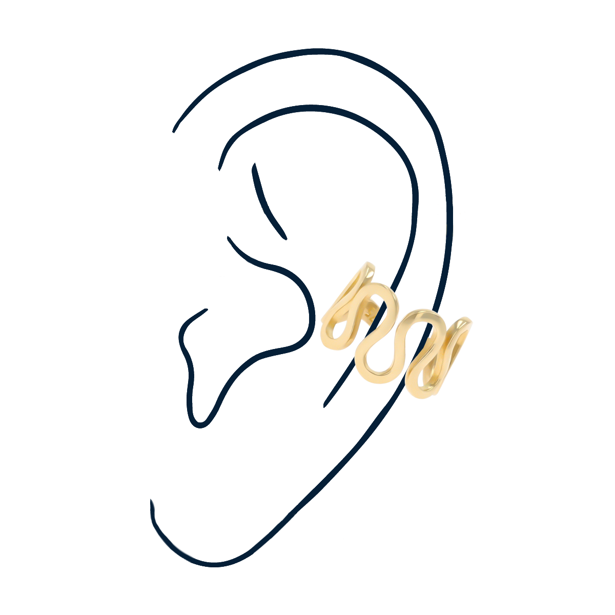 9ct Yellow Gold Wave Ear Cuff on ear.