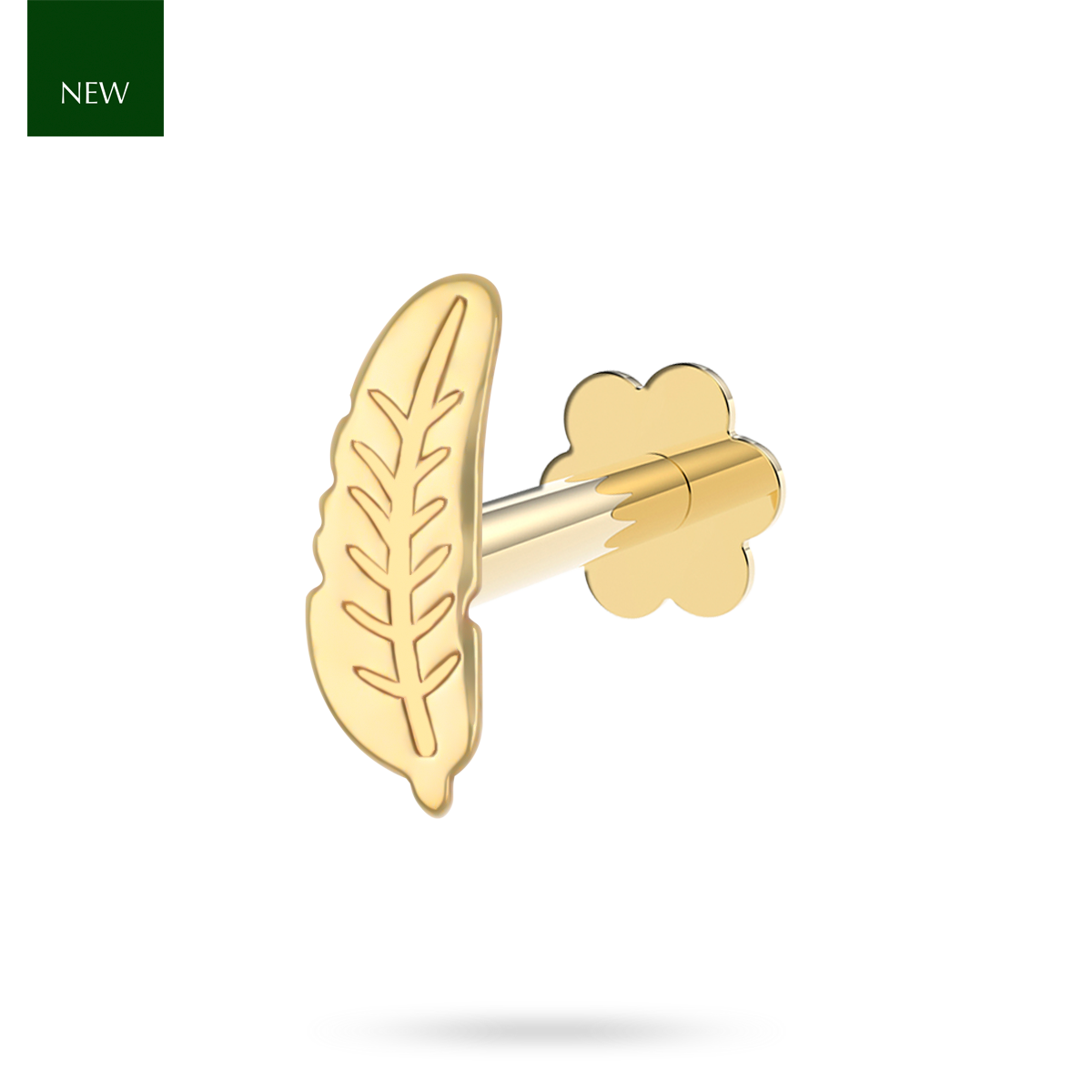 9ct Yellow Gold Feather Labret Earring