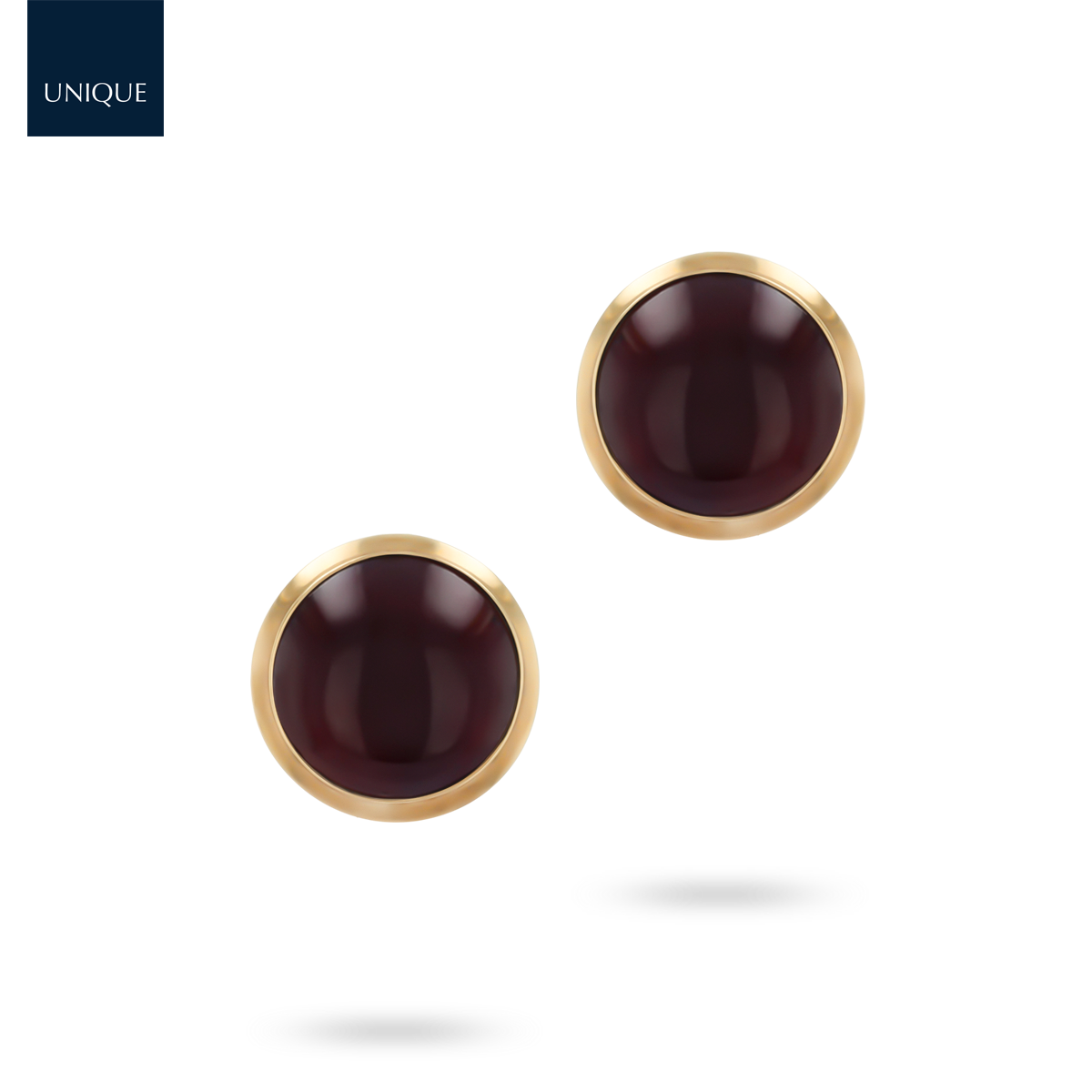 9ct Yellow Gold Round Cabochon Garnet Stud Earrings