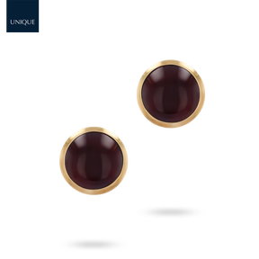 9ct Yellow Gold Round Cabochon Garnet Stud Earrings