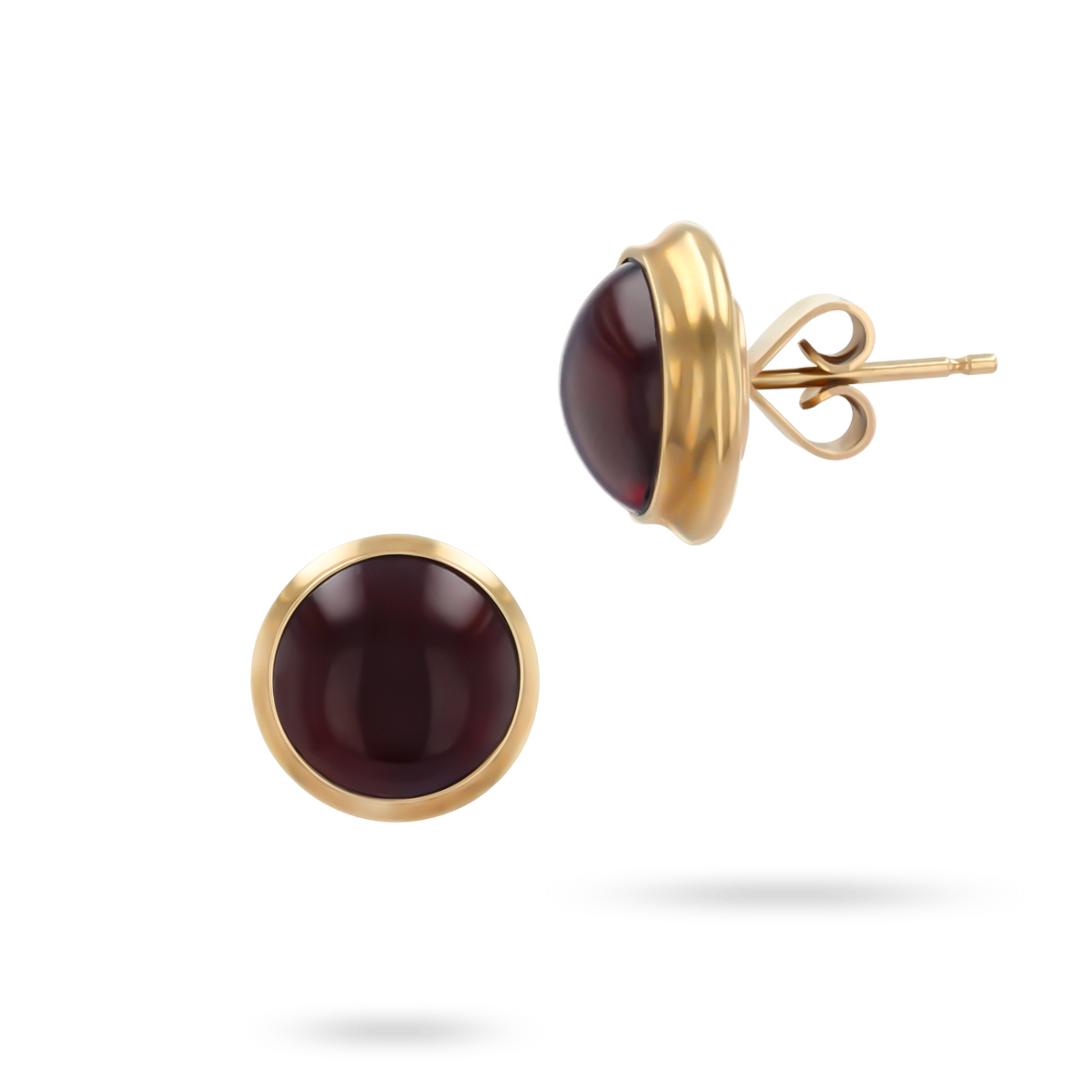 9ct Yellow Gold Round Cabochon Garnet Stud Earrings