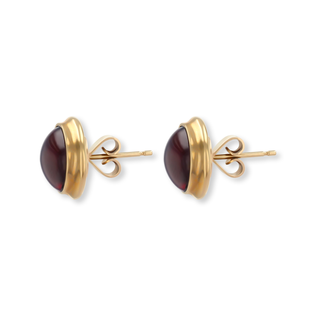 9ct Yellow Gold Round Cabochon Garnet Stud Earrings
