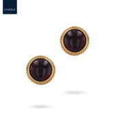 9ct Yellow Gold Round Cabochon Garnet Rope Edge Stud Earrings