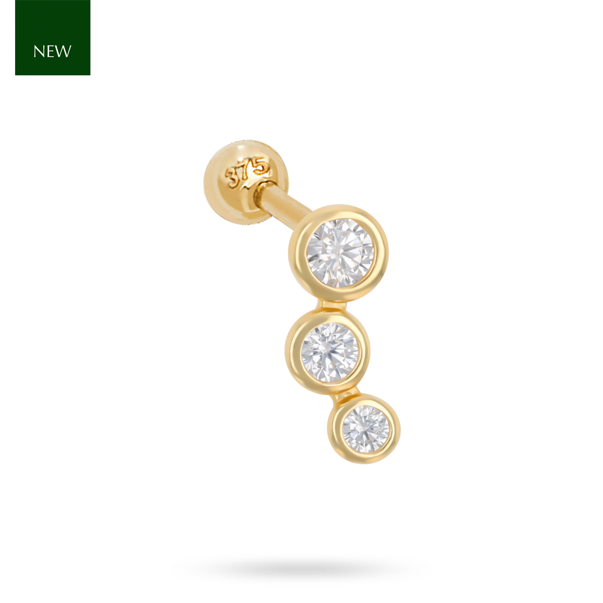 9ct Yellow Gold Curved Cubic Zirconia Barbell Earring