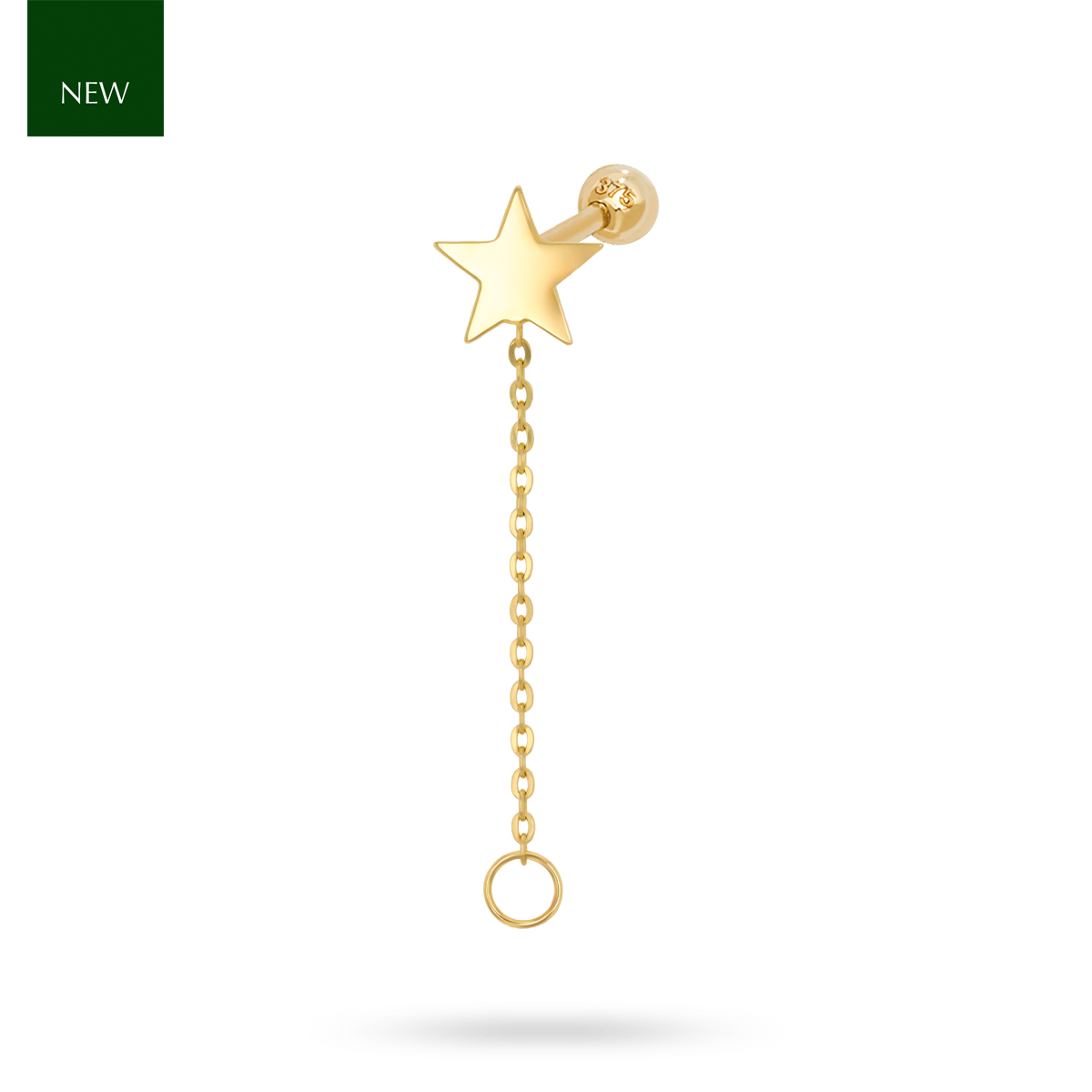 9ct Yellow Gold Star with Chain Barbell Earring