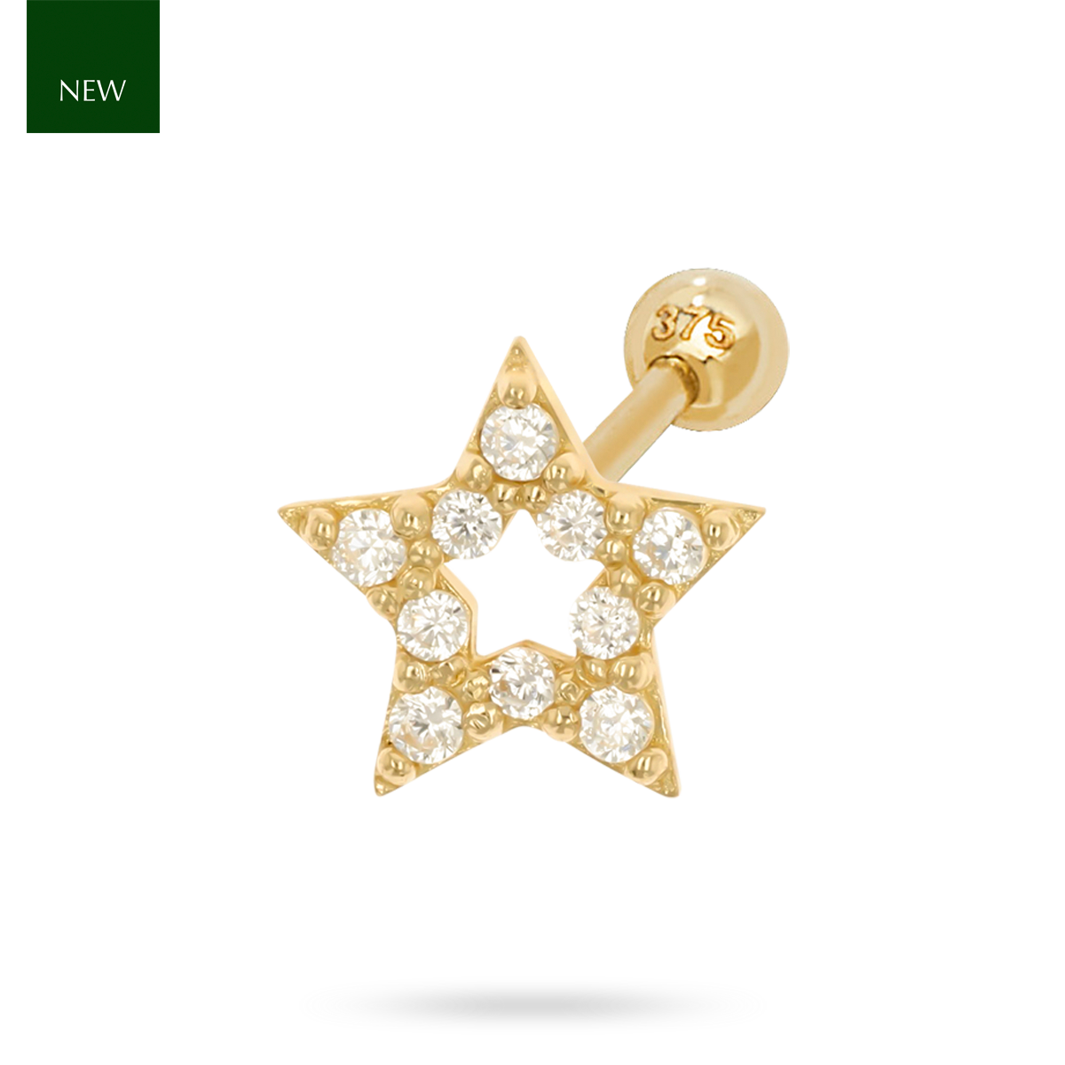 9ct Yellow Gold Cubic Zirconia Open Star Barbell Earring