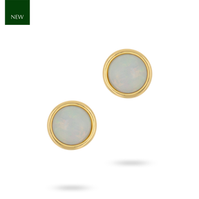 9ct Yellow Gold Round Shaped Opal Bezel Set Stud Earrings