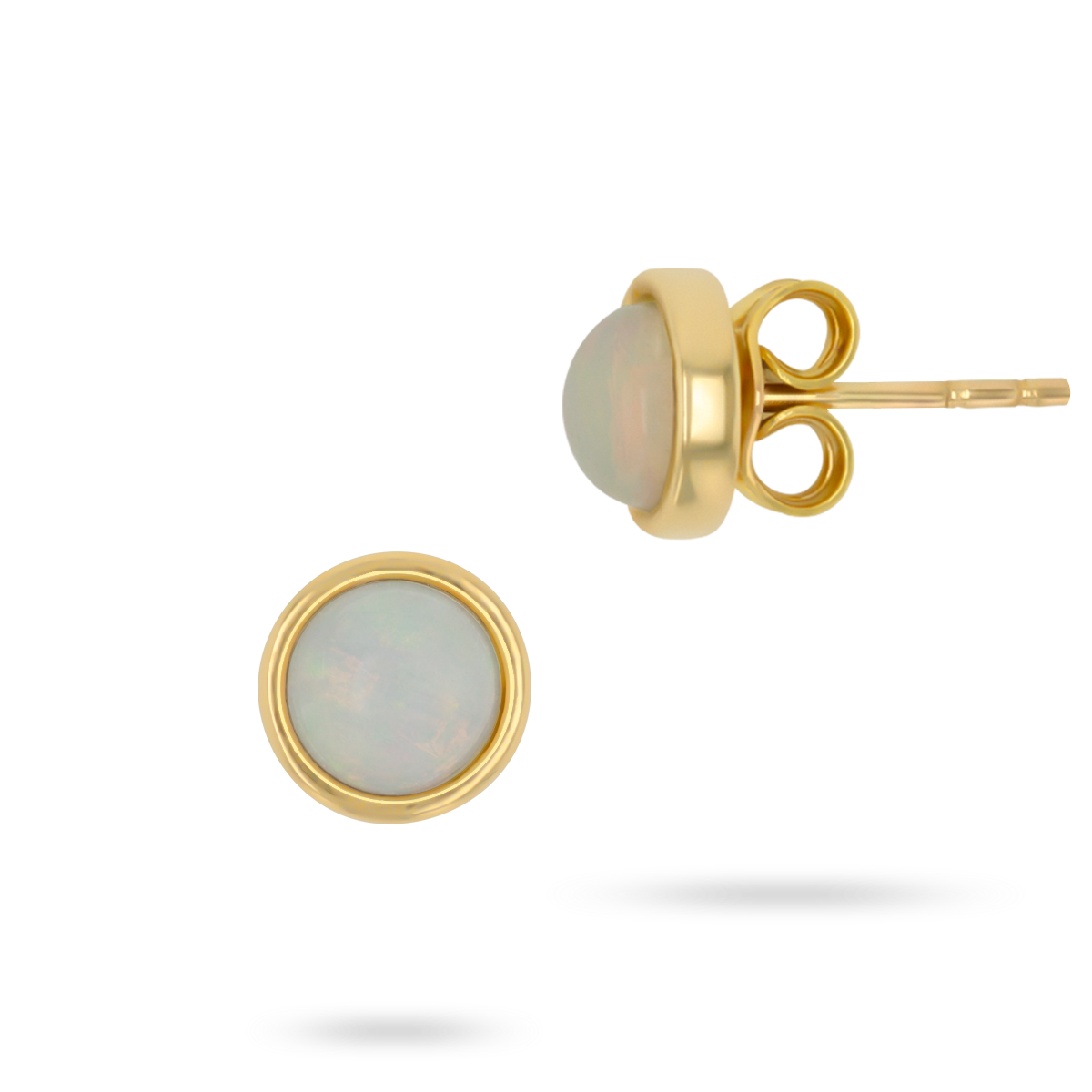 9ct Yellow Gold Round Shaped Opal Bezel Set Stud Earrings
