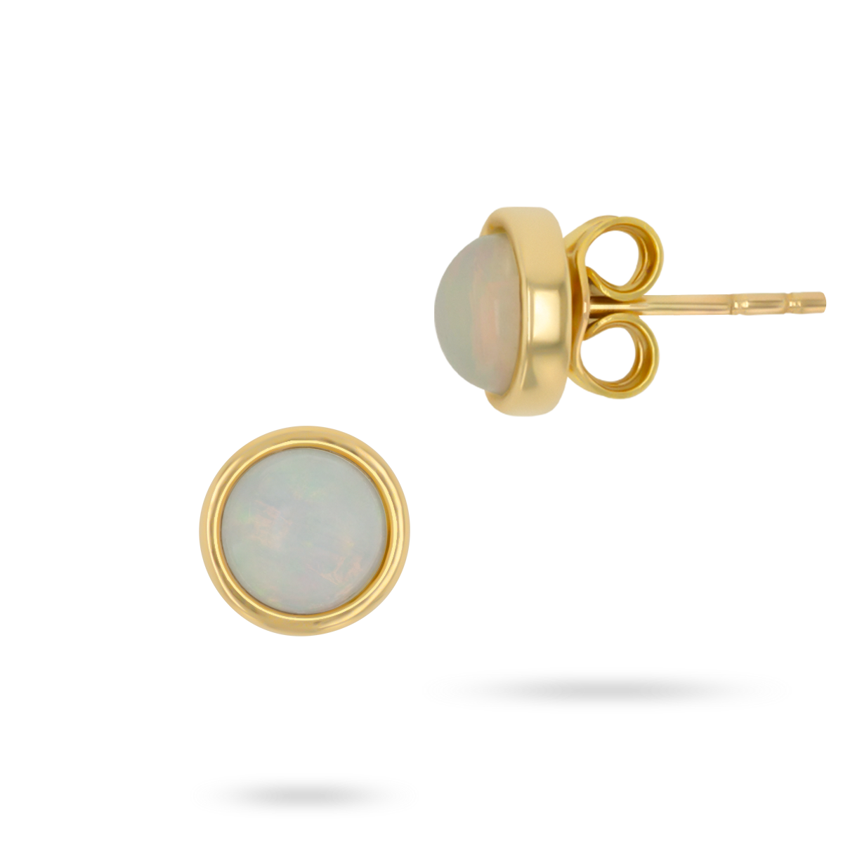 9ct Yellow Gold Round Opal Bezel Set Stud Earrings