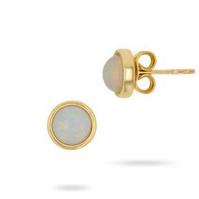 9ct Yellow Gold Round Shaped Opal Bezel Set Stud Earrings