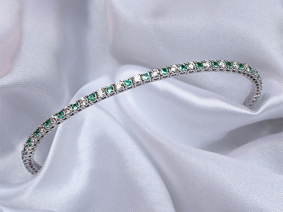 Emerald & Diamond Flexible Tennis Bangle