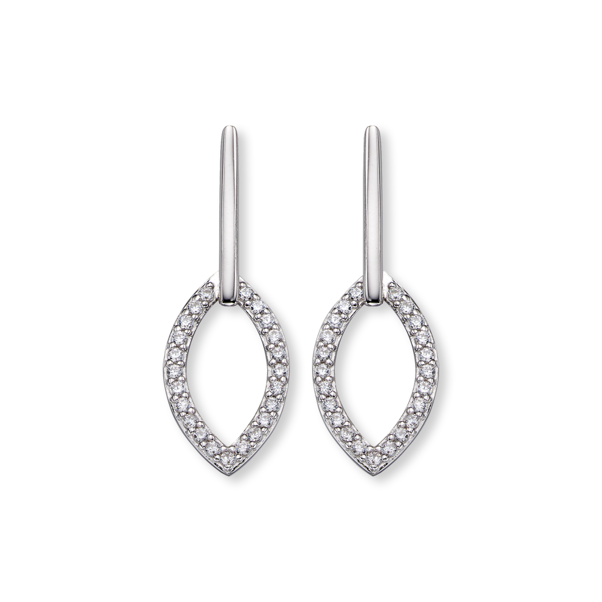 Sterling Silver Cubic Zirconia Double Navette Drop Earrings
