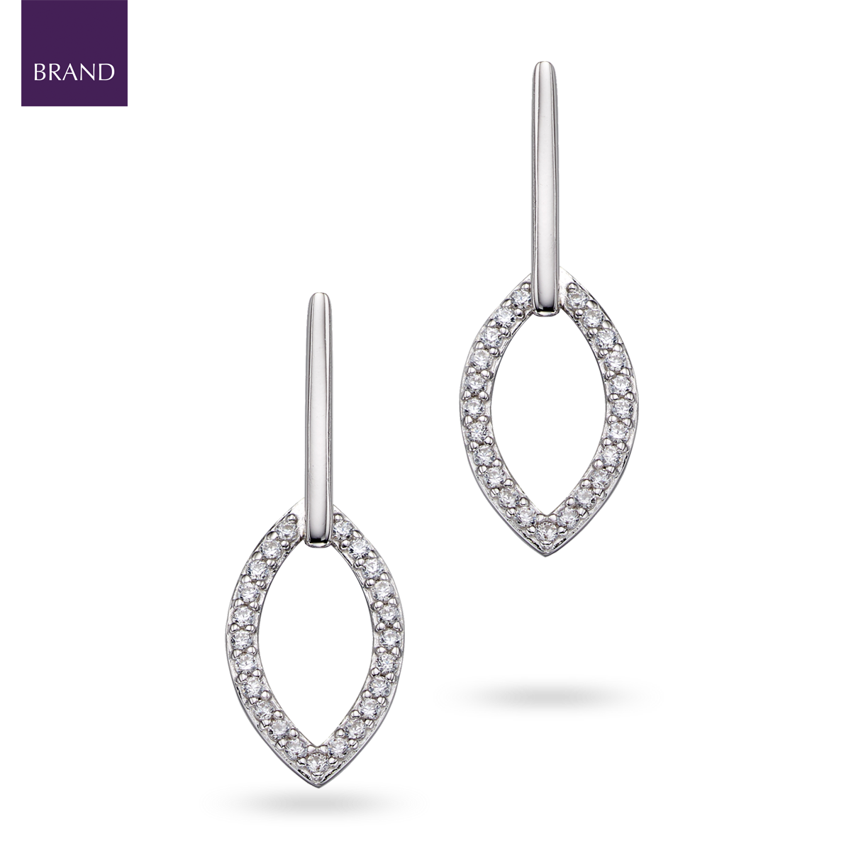 Sterling Silver Cubic Zirconia Double Navette Drop Earrings