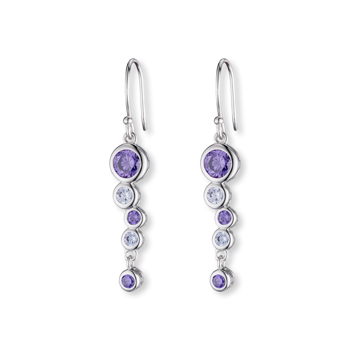 Sterling Silver Purple Cubic Zirconia Bubble Drop Earrings