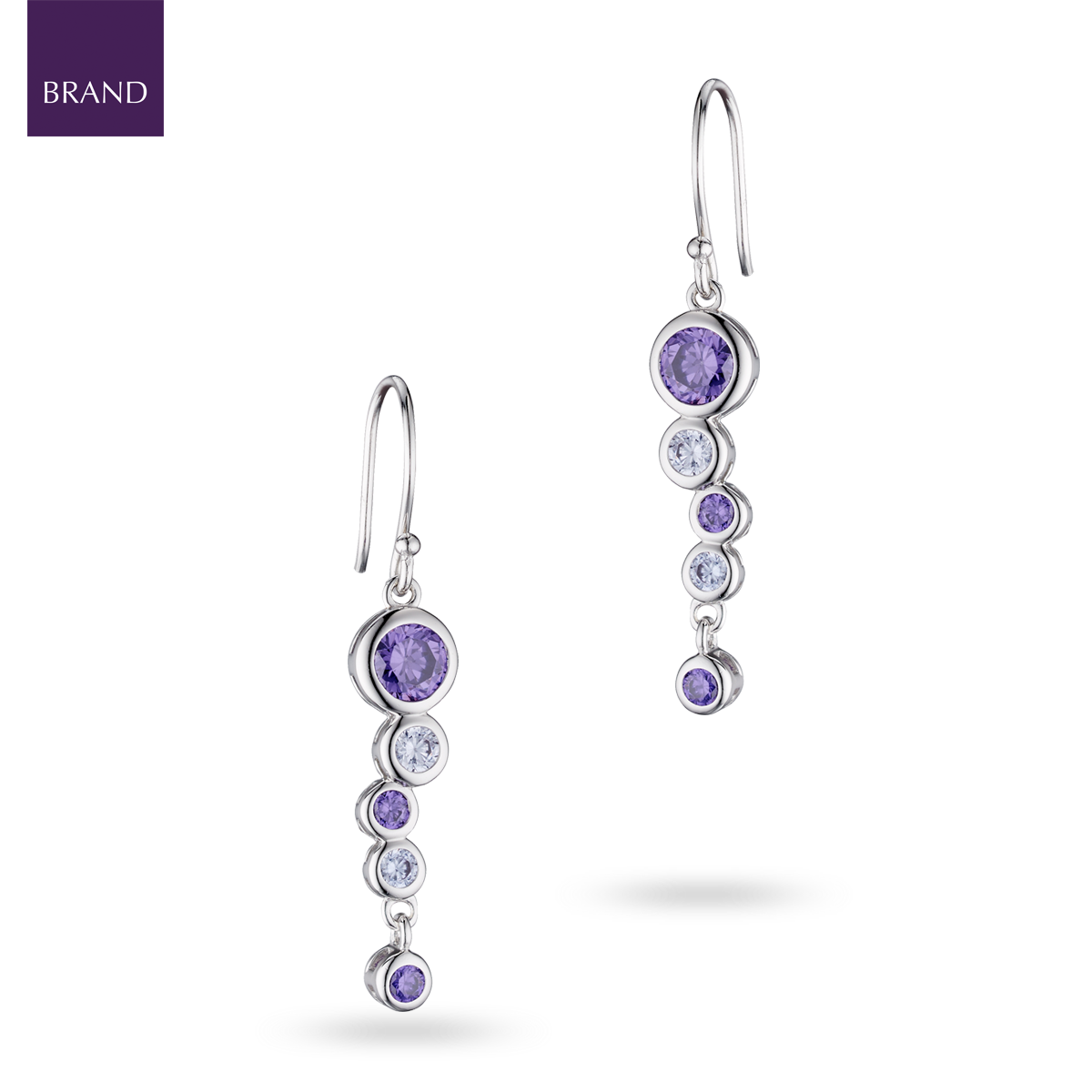 Sterling Silver Purple Cubic Zirconia Bubble Drop Earrings