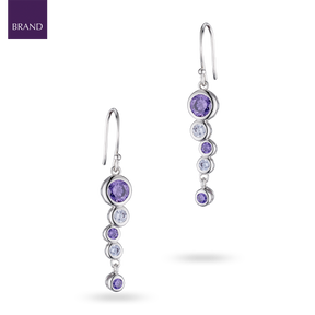 Sterling Silver Purple Cubic Zirconia Bubble Drop Earrings