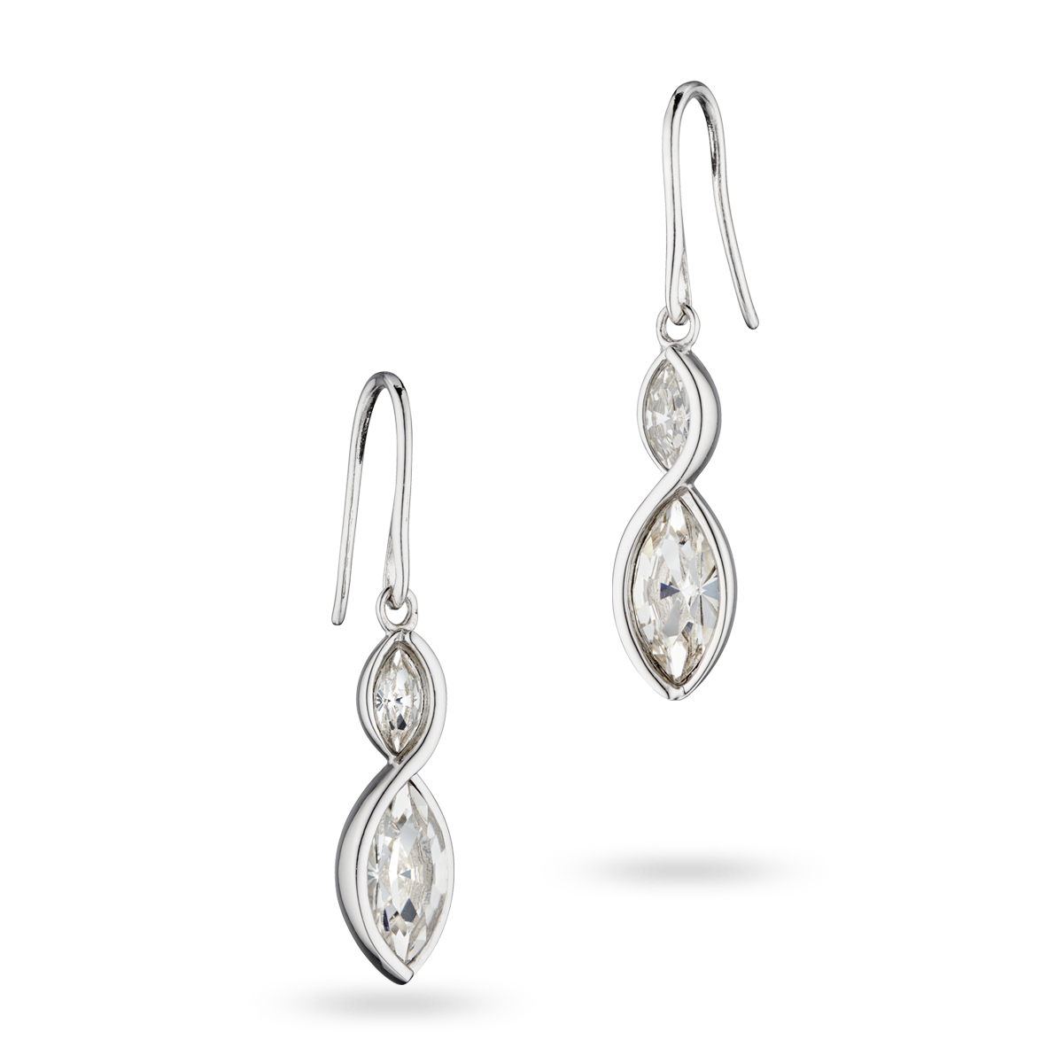 Sterling Silver Crystal Navette Twist Drop Earrings