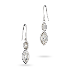 Sterling Silver Crystal Navette Twist Drop Earrings