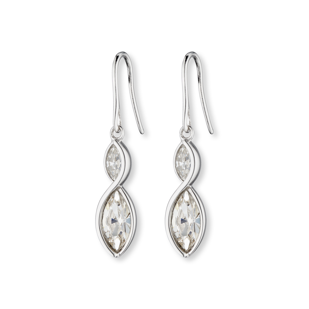 Sterling Silver Crystal Navette Twist Drop Earrings