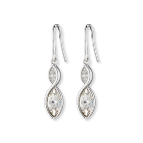 Sterling Silver Crystal Navette Twist Drop Earrings