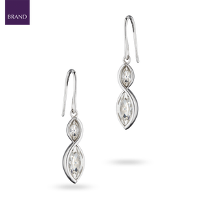 Sterling Silver Crystal Navette Twist Drop Earrings