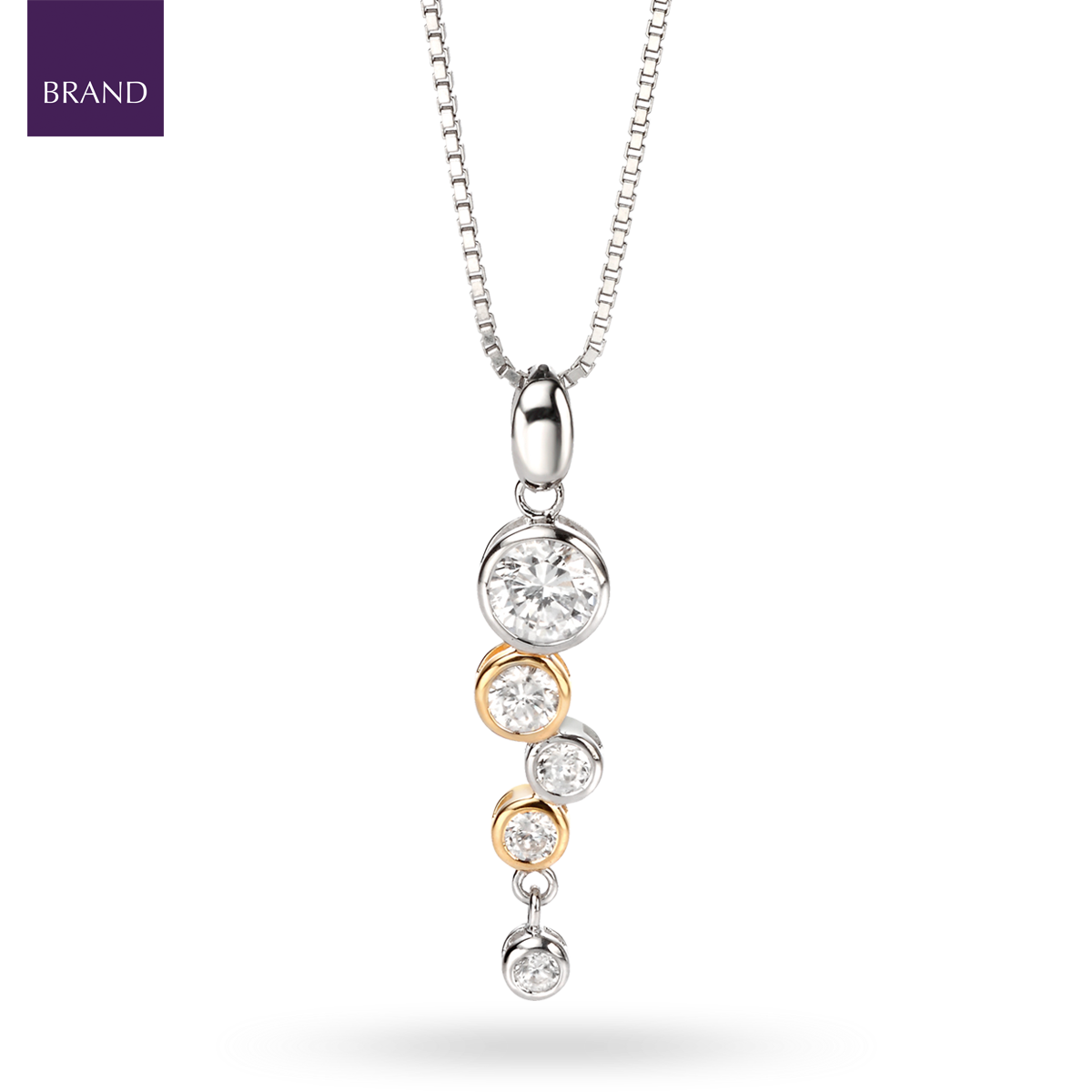 Sterling Silver & Gold Plated Cubic Zirconia Bubble Drop Pendant & Chain