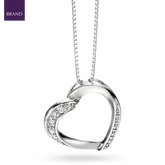 Sterling Silver Cubic Zirconia Set Ribbon Heart Pendant & Chain