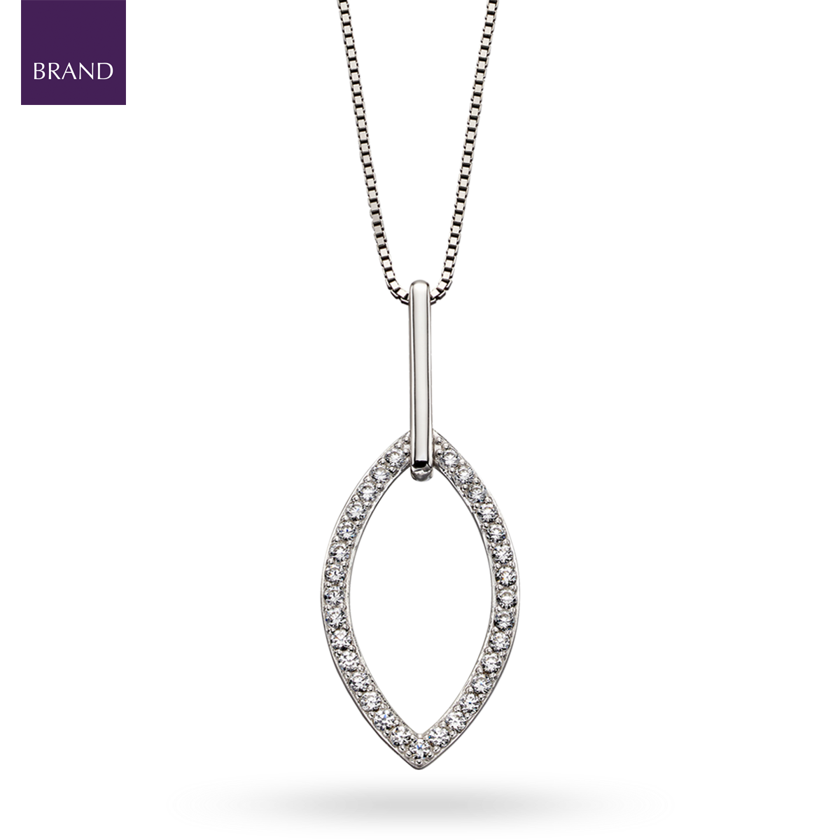 Sterling Silver Cubic Zirconia Double Navette Pendant & Chain