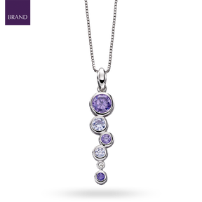 Sterling Silver Purple Cubic Zirconia Bubble Drop Pendant & Chain