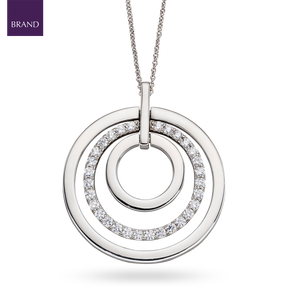 Sterling Silver Triple Disc Cubic Zirconia Set Pendant & Chain