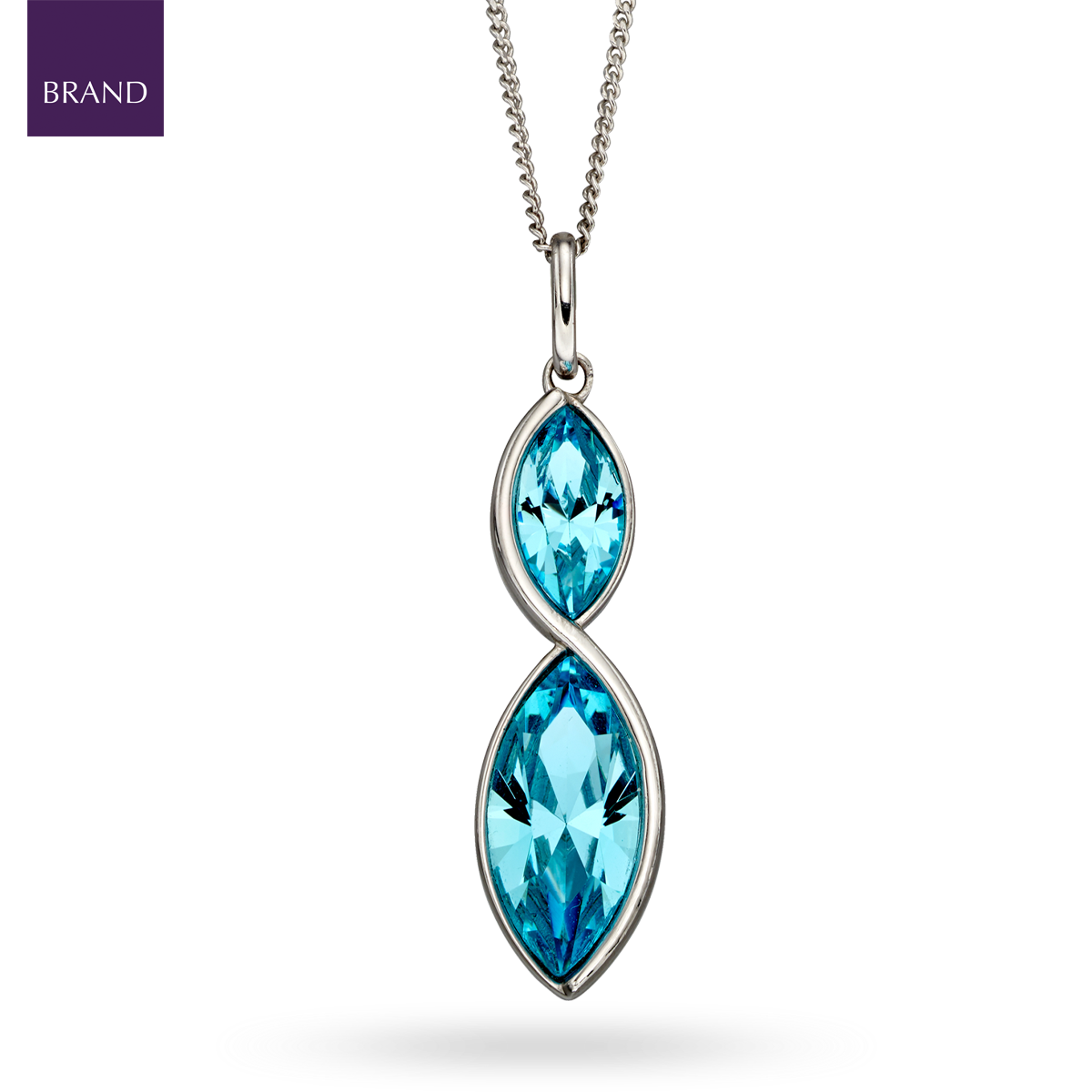 Sterling Silver Aqua Crystal Navette Twist Drop Pendant & Chain