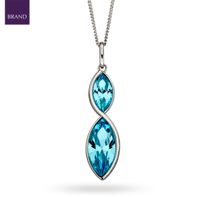 Sterling Silver Aqua Crystal Navette Twist Drop Pendant & Chain