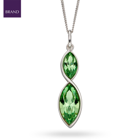 Sterling Silver Green Crystal Navette Twist Drop Pendant & Chain