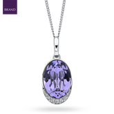 Sterling Silver Oval Purple Crystal With Cubic Zirconia Wave Pendant & Chain