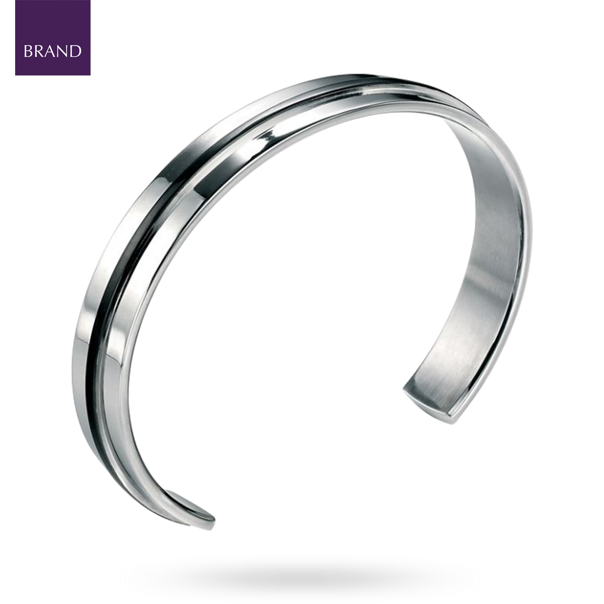 Stainless Steel Black PVD Stripe Cuff Bangle